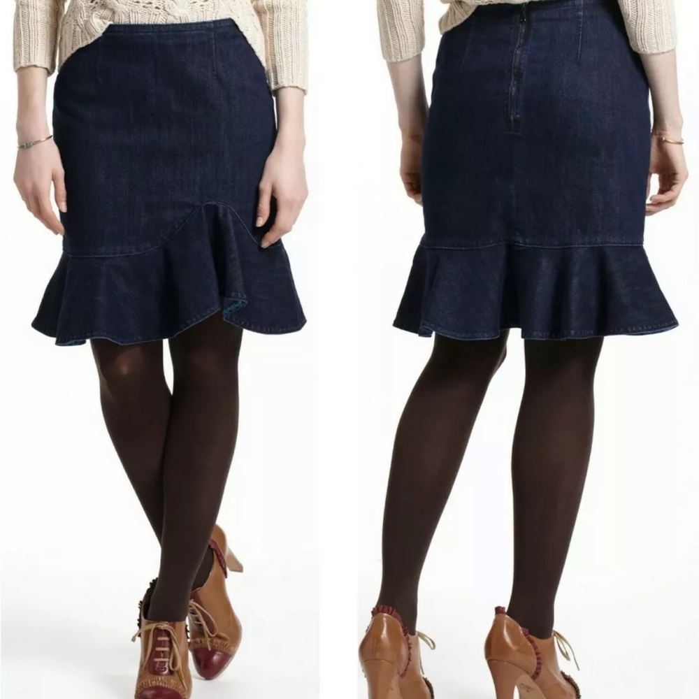 NWT Anthropologie Leifsdottir Lana Denim Skirt Dark Wash Ruffles Size 10
